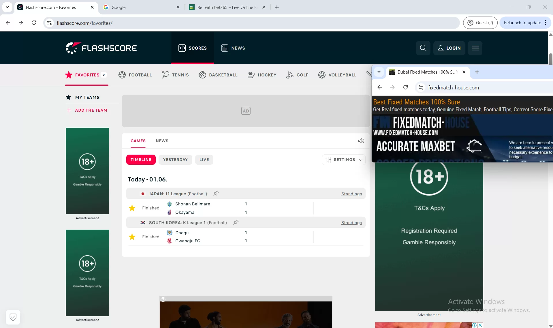 free fixed draw matches for today