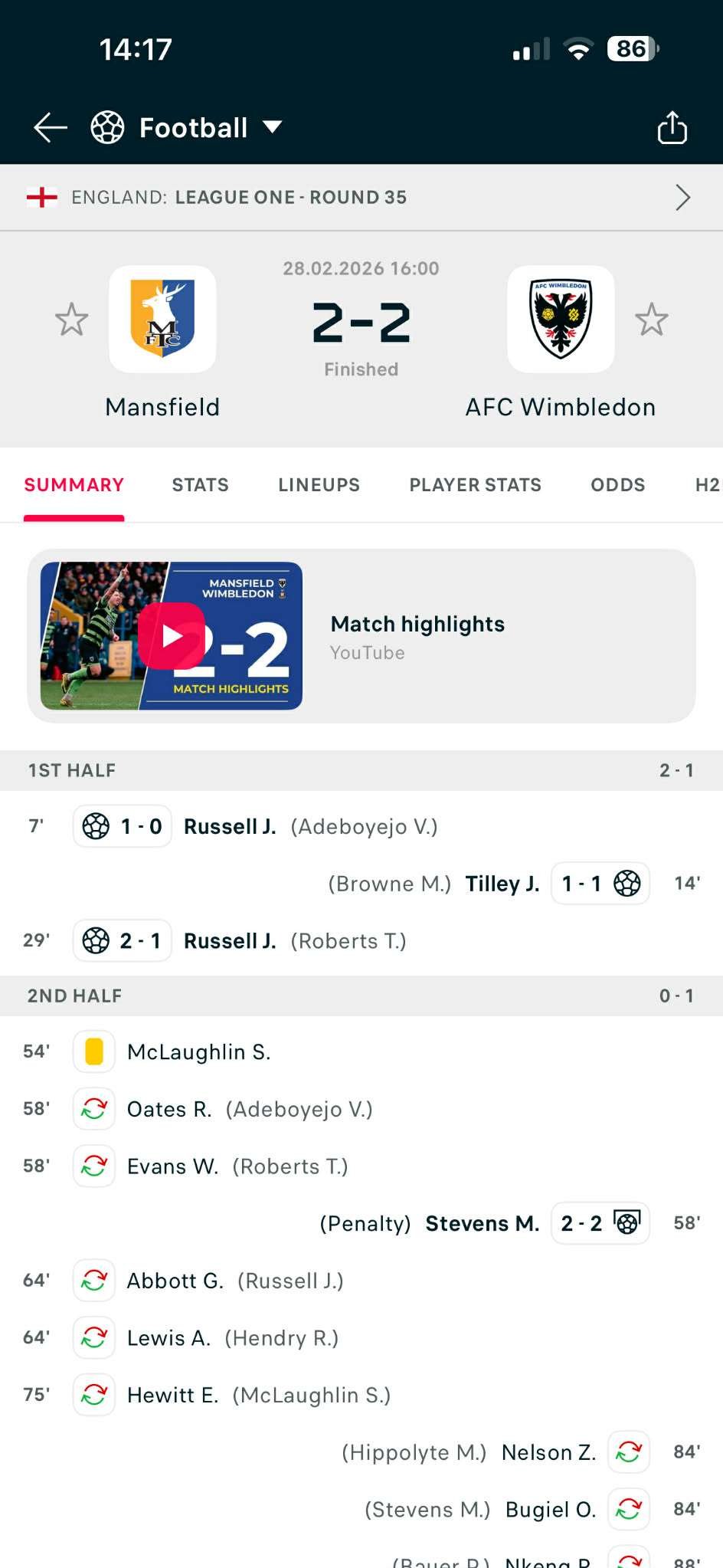 all info for this match